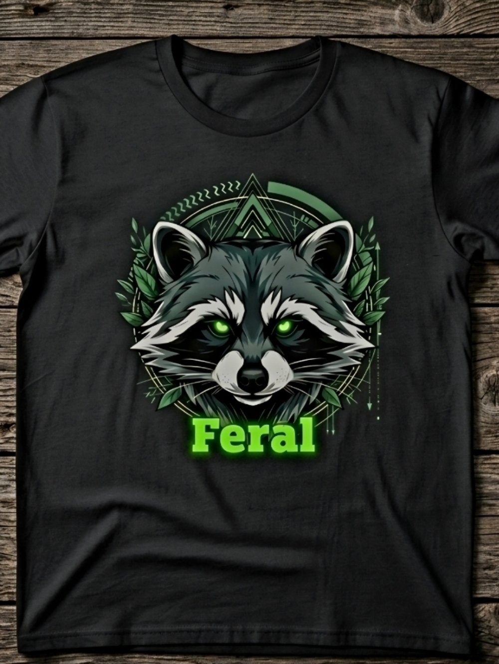 Feral Raccoon Graphic Tee • Unisex Black T‑Shirt • Forestcore Goblincore Wild